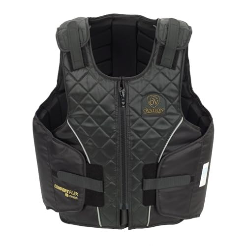 Artist Unknown Ovation Adults' ComfortFlex Body Protector | Durable Comfortable Adjustable Safety Reflective Piping Equestrian Riding Vest, Black, Medium