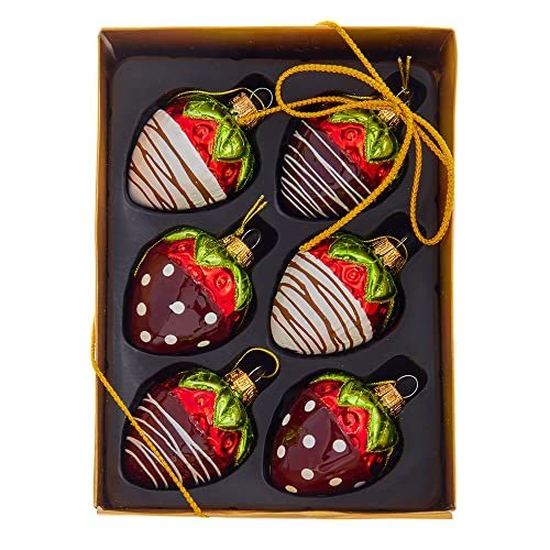 Kurt Adler 2.36-Inch Noble Gems™ Glass Chocolate Strawberry Ornaments, 6-Piece Box