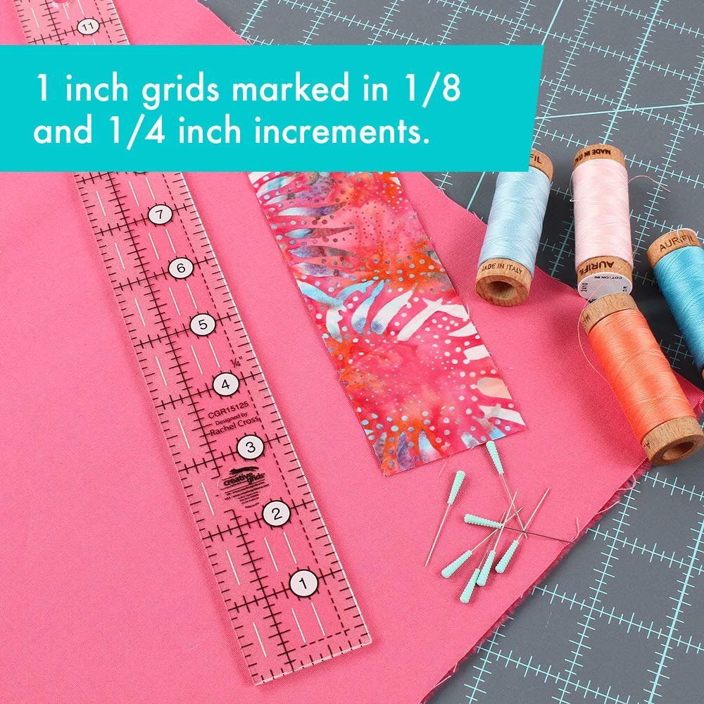 Creative Grids Quilt Ruler 1-1/2in x 12-1/2in Rectangle – CGR15125 – Made in USA, Non-Slip Grip Acrylic Quilting, Sewing, Crafting, Patchwork Ruler for Measuring & Cutting Fabric
