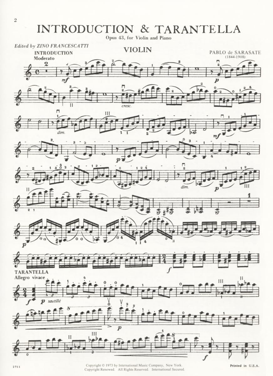 Sarasate, Pablo - Introduction and Tarantella Op. 43. For Violin and Piano