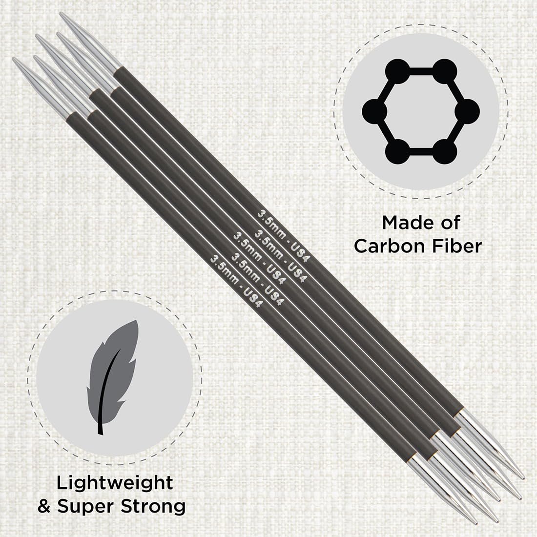 KnitPro 15 cm x 1 mm Karbonz Double Pointed Needles