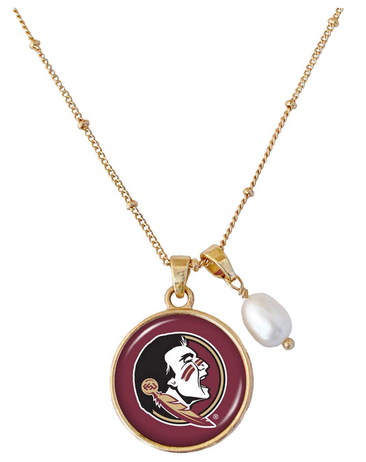 Florida State Seminoles Diana Gold and Pearl Saturn Style Necklace Jewelry Gift FSU