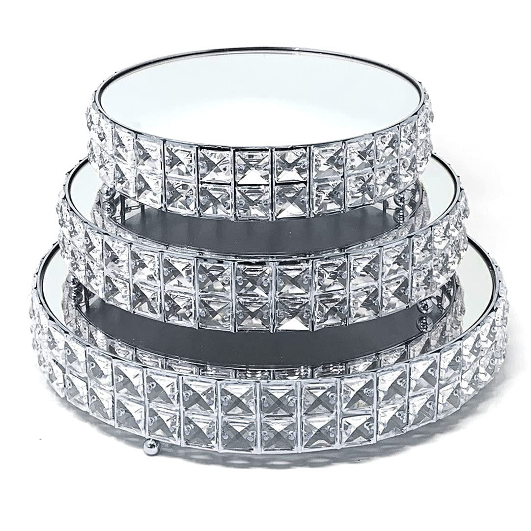 Allgala 3 Piece Set Crystal Gold Plated Dessert Cheese Cupcake Cake Stand with Mirror Plate