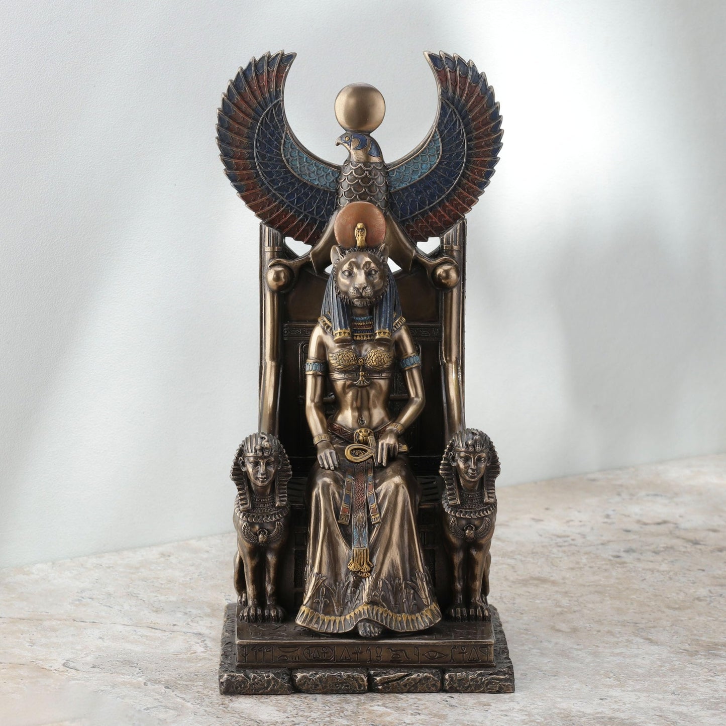 Veronese Design 11 Inch Sekhmet Egyptian Goddess of Healing Sitting on Throne Cold Cast Resin Antique Bronze Finish Statue