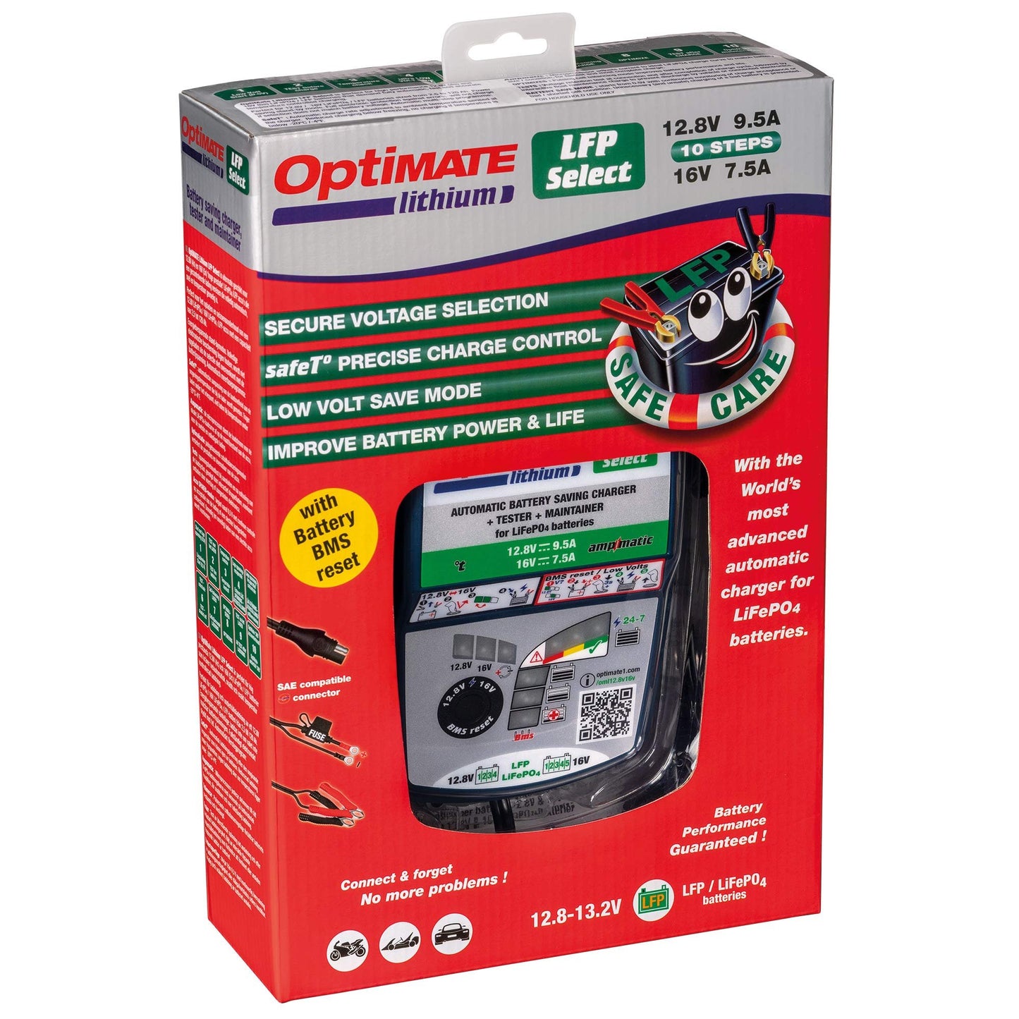 Tecmate OptiMATE TM-271 Lithium 4s 9.5A / 5s 7.5A, 10-step 12.8V / 16V Sealed Battery Saving Charger and Maintainer