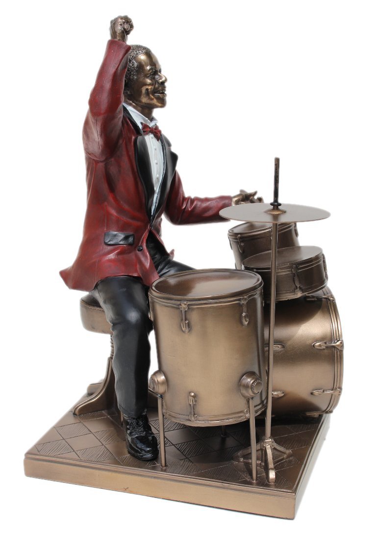 US 10.75 Inch Drum Player Cold Cast Decorative Figurine, Bronze Color