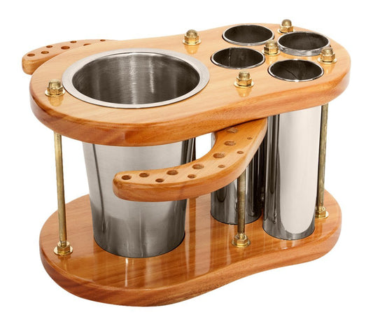 Jack Richeson Lyptus Wood Brush Holder with Stainless Steel Cups