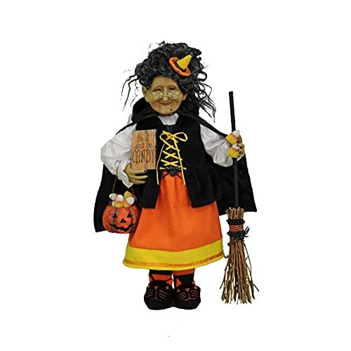 Karen Didion Originals Candy Corn Witch Figurine, 19 Inches - Handmade Halloween Holiday Home Decorations and Collectibles
