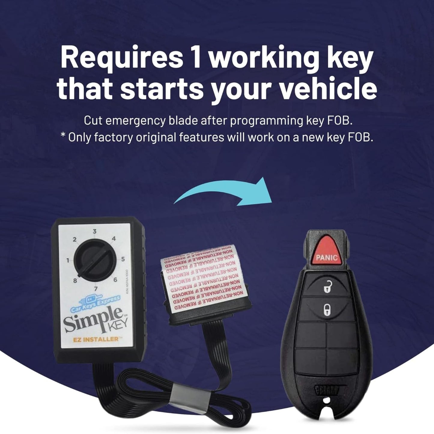 Simple Key, Key Fob and Key Programmer with Interchangeable 3 & 4 Button Keypads Compatible for Select Chrysler, Dodge, Jeep, Ram, Volkswagen Vehicles, Simple Key Replacement Kit