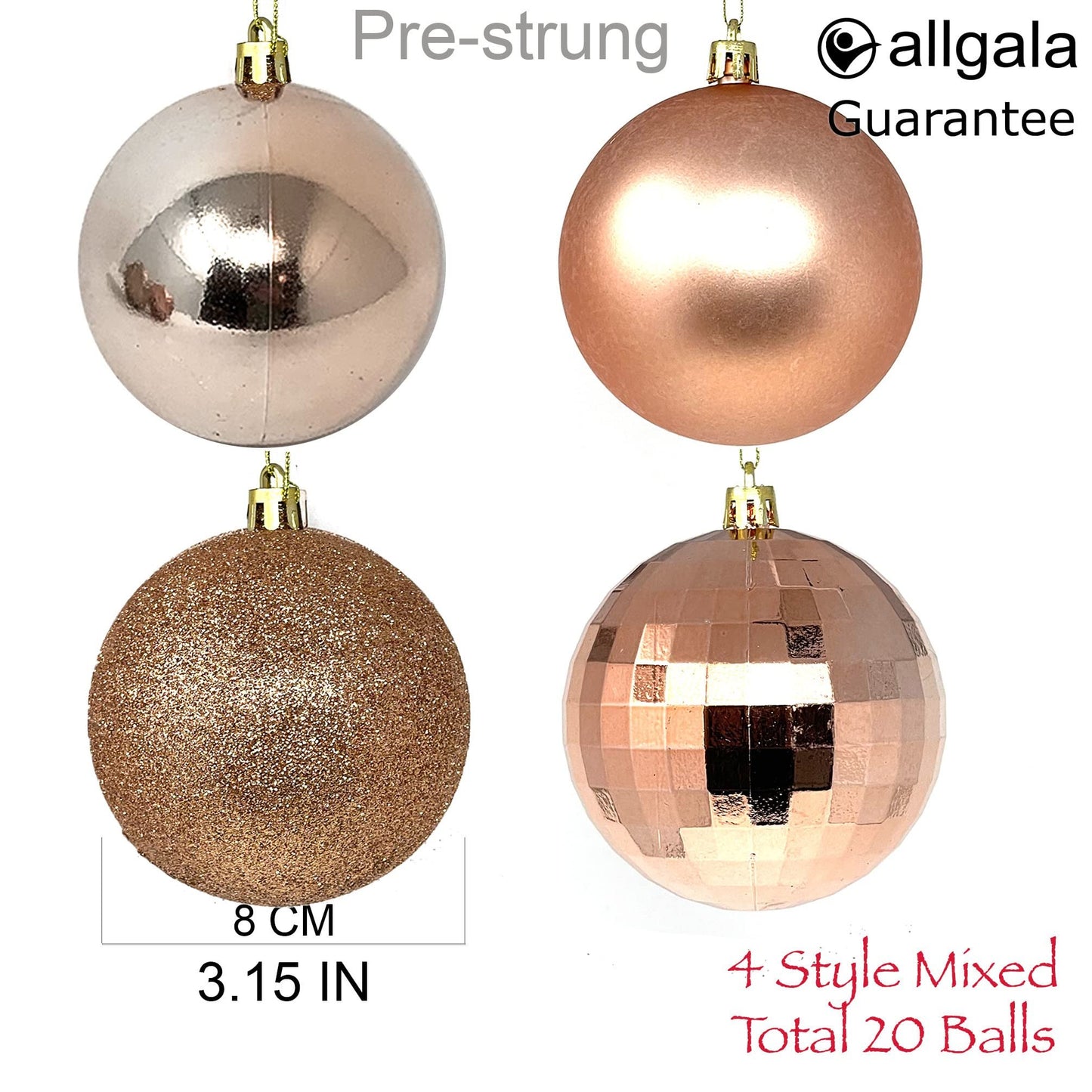 allgala 20 PK 3 Inch (8CM) Large Christmas Ornament Balls for Xmas Tree-4 Style-