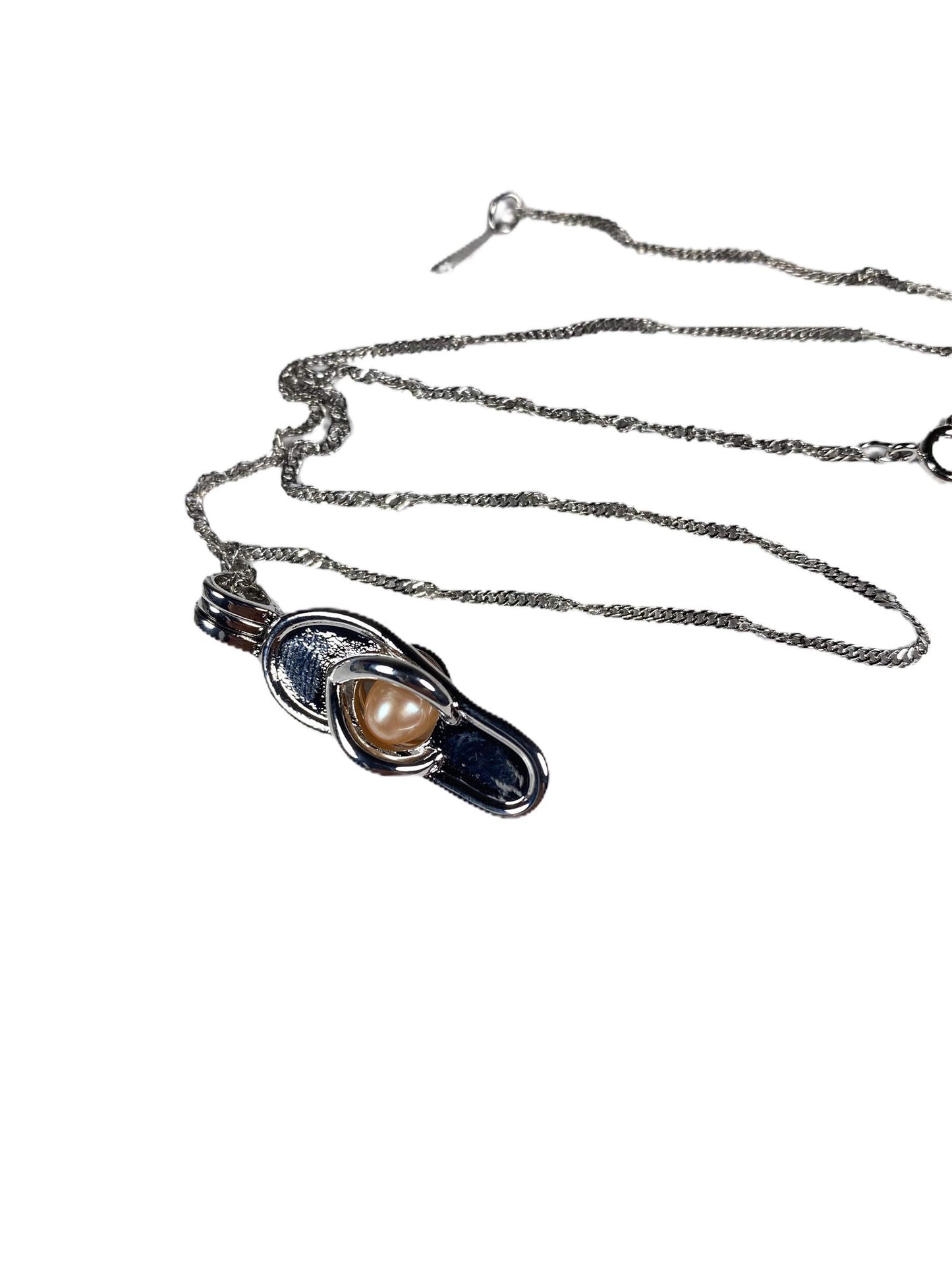 Love Wish Pearl Kit Chain Necklace Pendant With Cultured Pearl and Stainless Steel Chain 16" (Flip Flops)