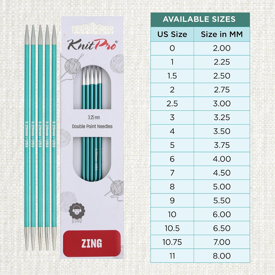 KnitPro Zing Double Pointed Needles 8" (20cm)