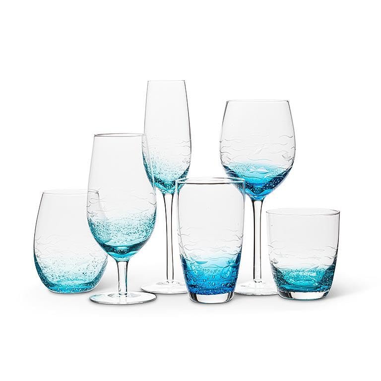 Abbott Collection 27-Sardinia-SG Fish Cut Stemless Goblet, Blue/Clear