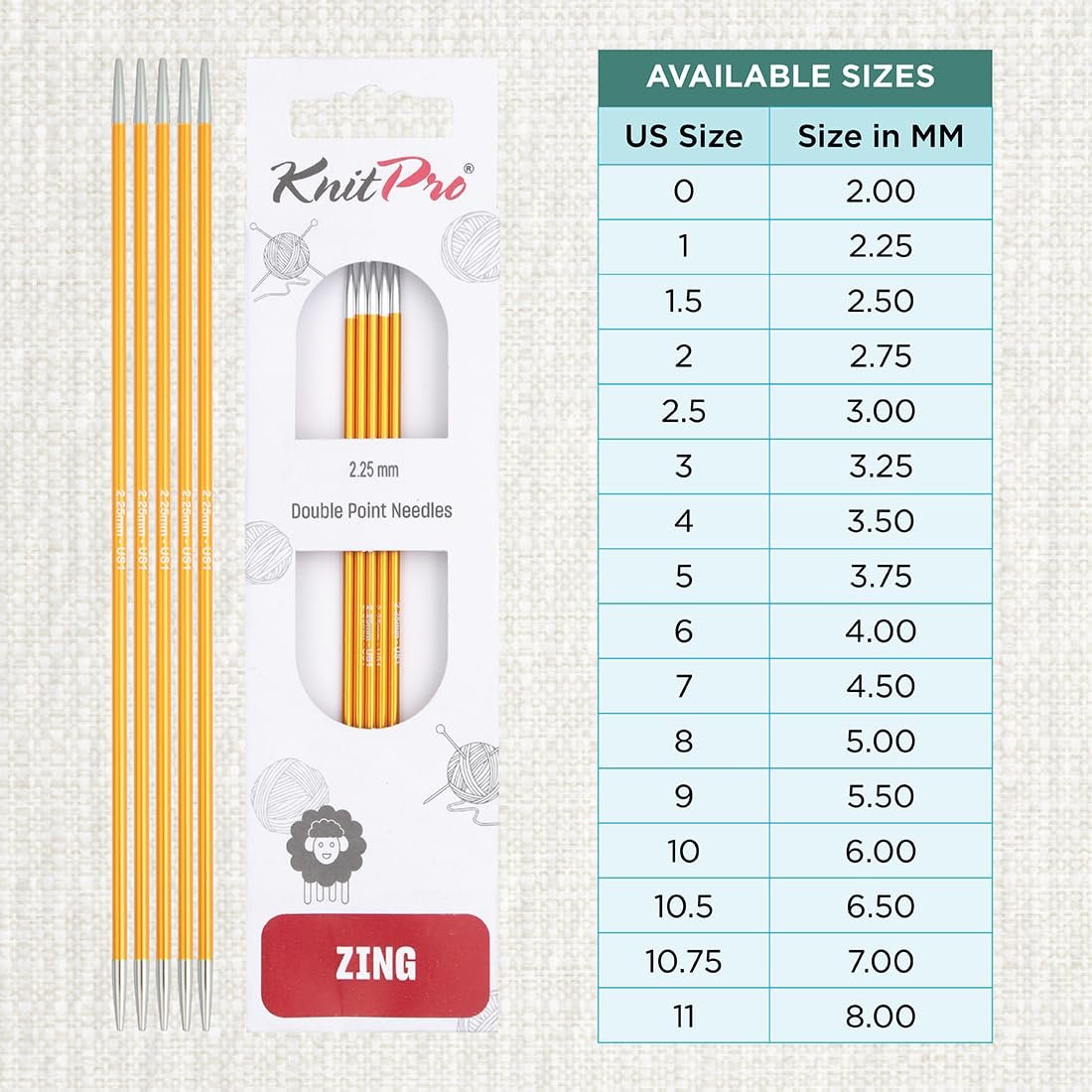 KnitPro Zing Double Pointed Needles 8" (20cm)
