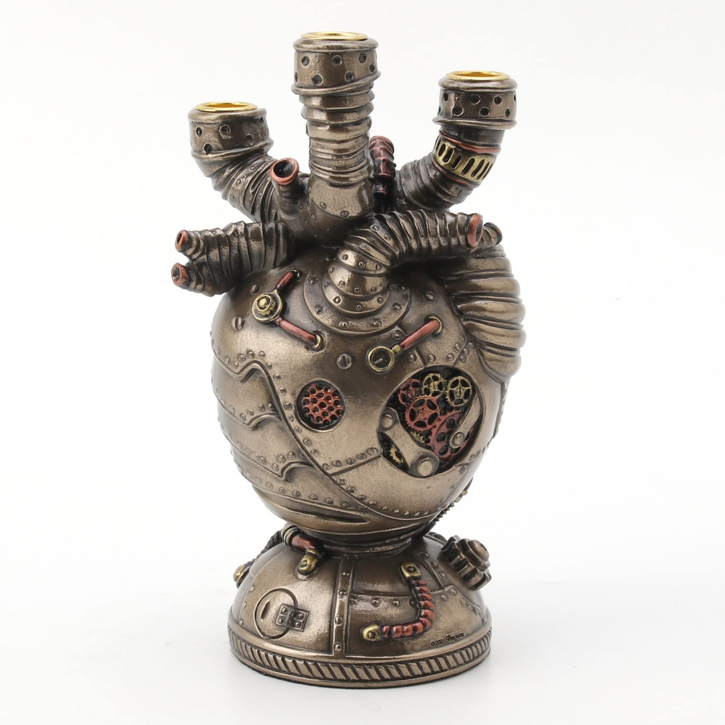 Veronese Design 6 3/4" Steampunk Augmented Artery Heart Device Triple Candle Holder Resin Sculpture Bronze Finish