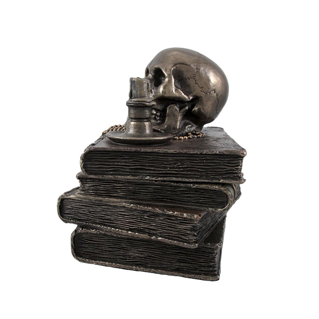 Veronese Design 4 3/4 Inch Wizard's Study Books And Skull Trinket Secrect Stash Box Resin Sculpture Bronze Finish