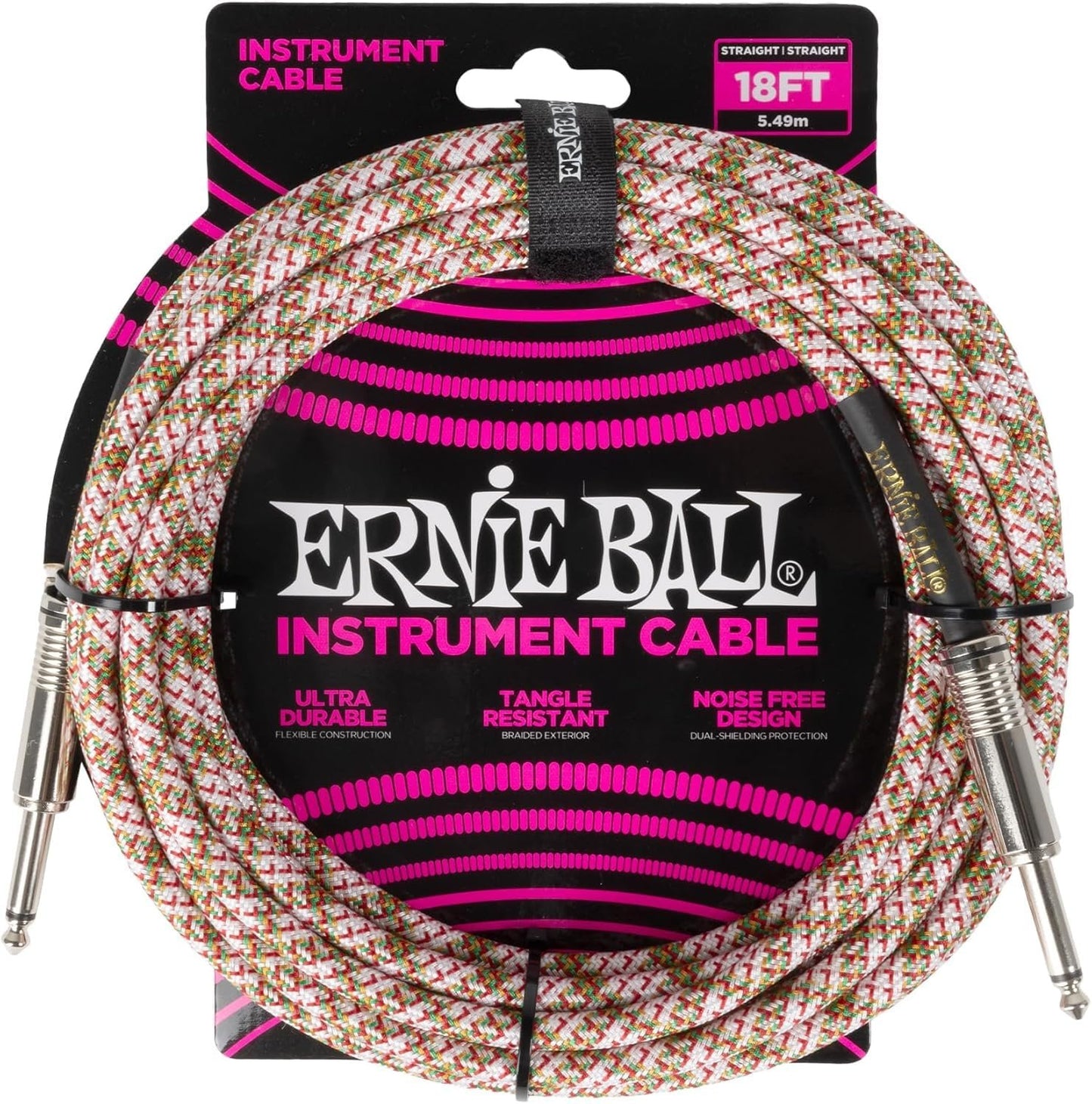 Ernie Ball Braided Instrument Cable Set Straight/Straight Length 18ft in Emerald Argyle (P06430) - Pack of 2