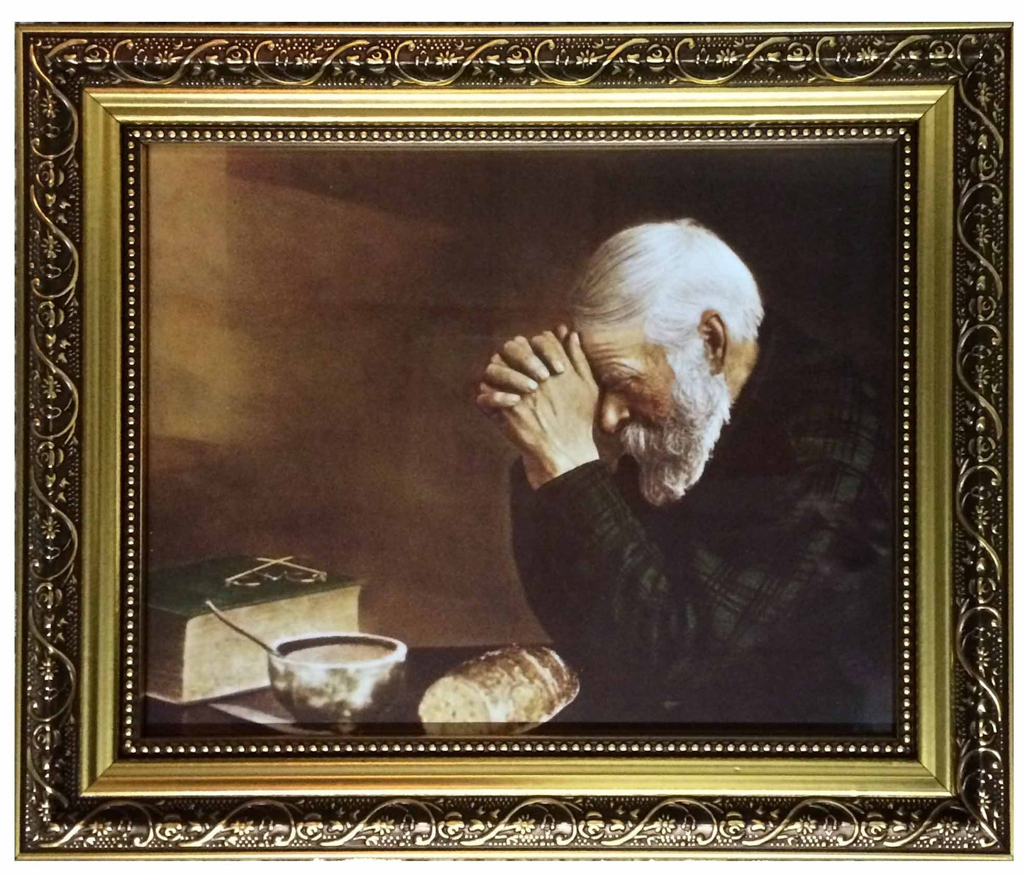 Daily Bread Man Praying at Dinner Table Grace Framed Art Print