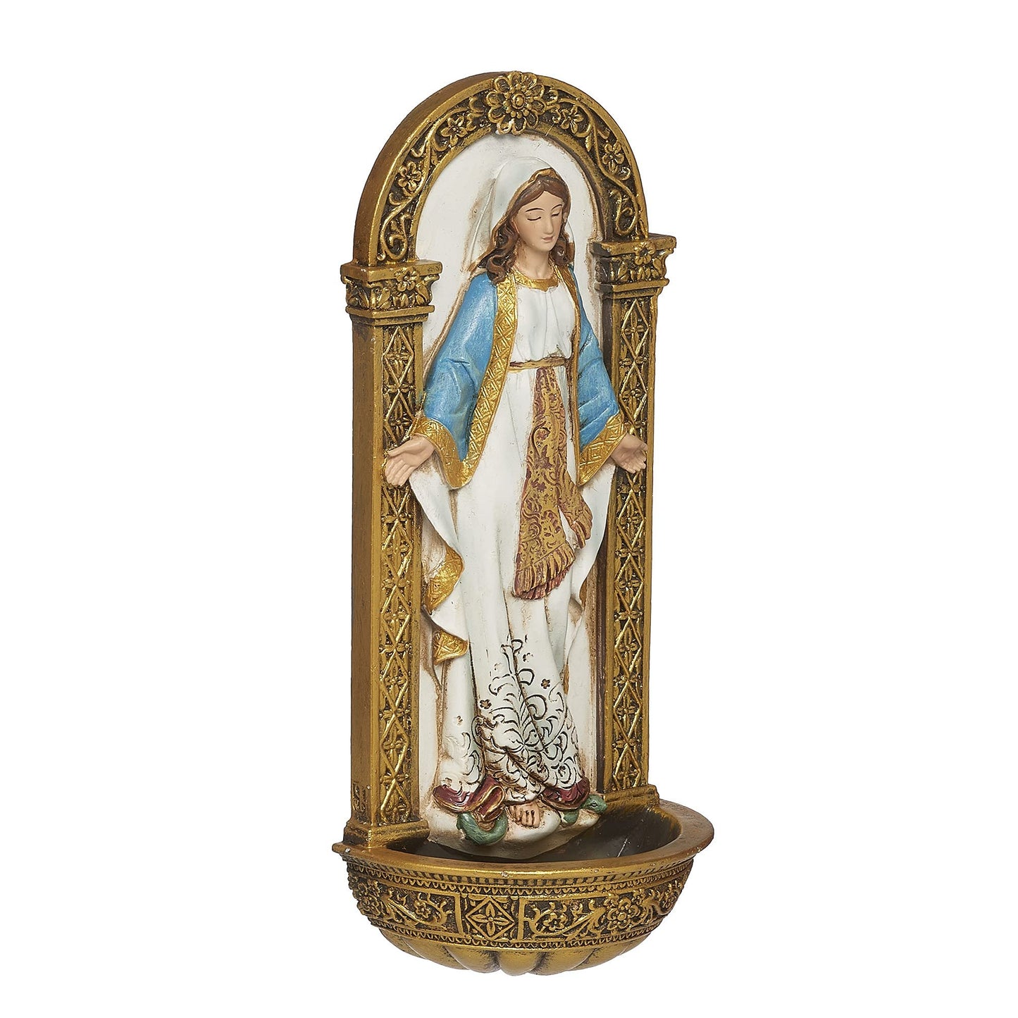 Joseph's Studio by Roman - Our Lady of Grace Holy Water Font, Renaissance Collection, 7.25" H, Resin and Stone, Religious Gift, Decoration, Collection, Durable, Long Lasting, Decorative, Collection