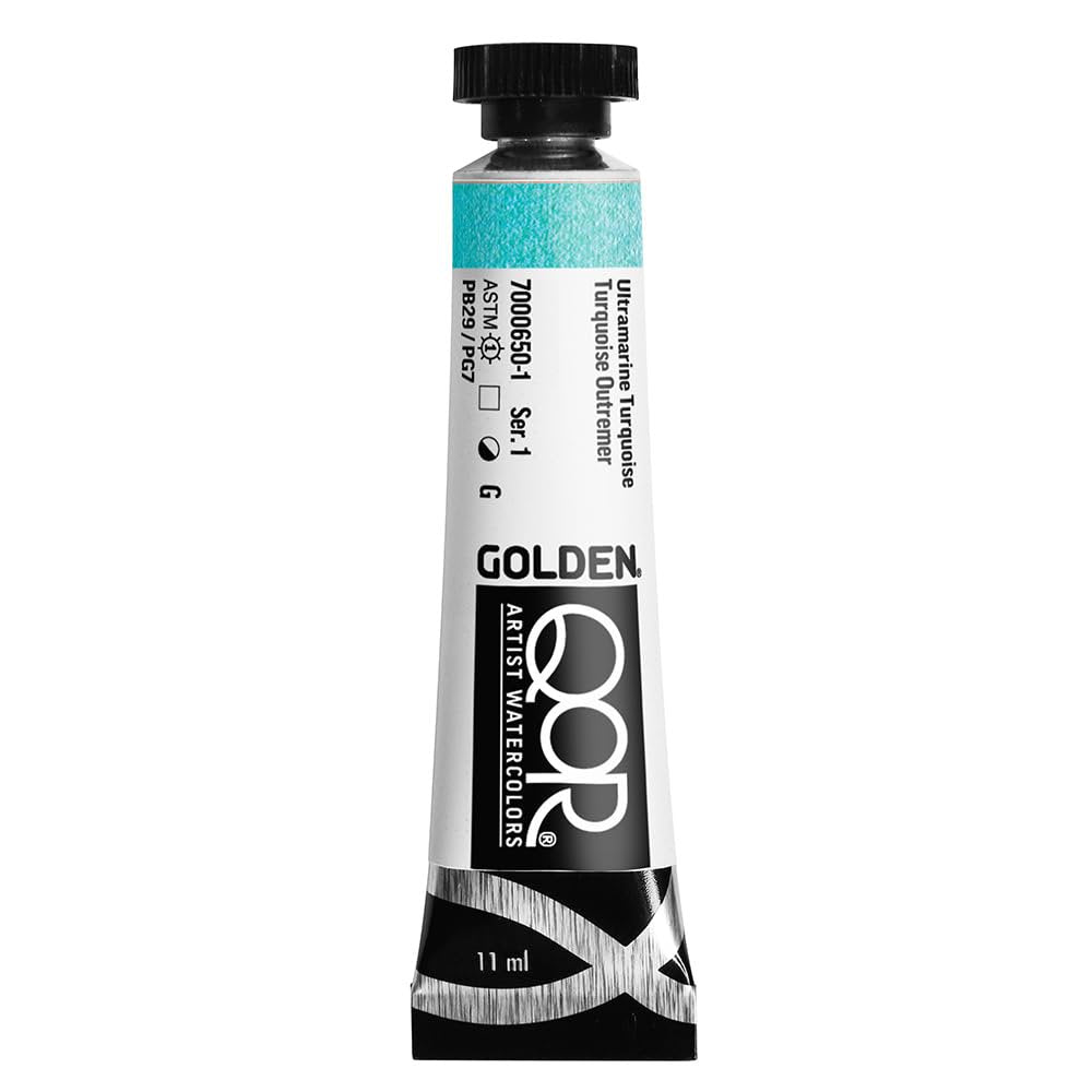 QoR Artist Watercolors by GOLDEN, Ultramarine Turquoise, 11 ml Tube, Professional Watercolor Paint, Transparent