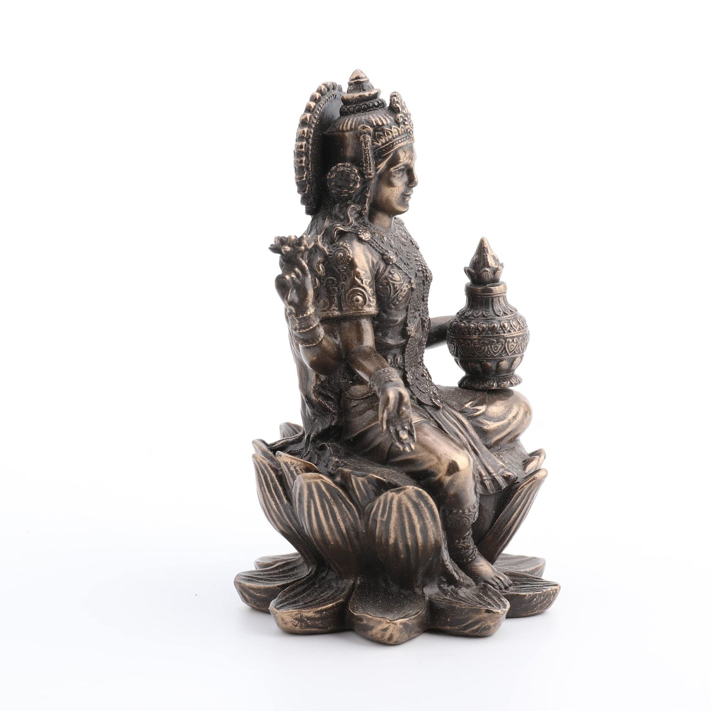 Veronese Design 3.3" Hindu God Lakshmi Sitting On Lotus Resin Figurine Bronze Finish