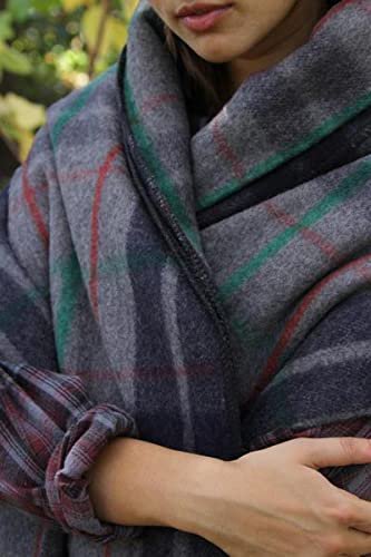 swiss link Military Surplus 90 x 62 Inch Insulating Indoor Outdoor Stain, Flame, and Water Resisting Classic Wool Plaid Washable Blanket, Gray Blue