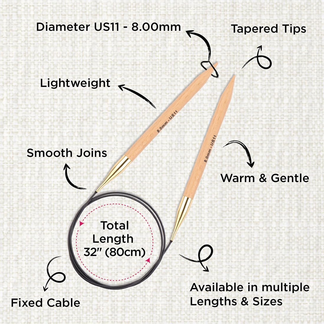 KnitPro Basix Beech Fixed Circular Needles 32" (80cm)