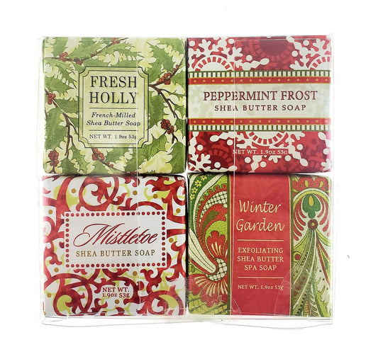 Greenwich Bay Trading Christmas Holiday Soap Sampler - Gift Boxed Set of 4 Assorted Scents