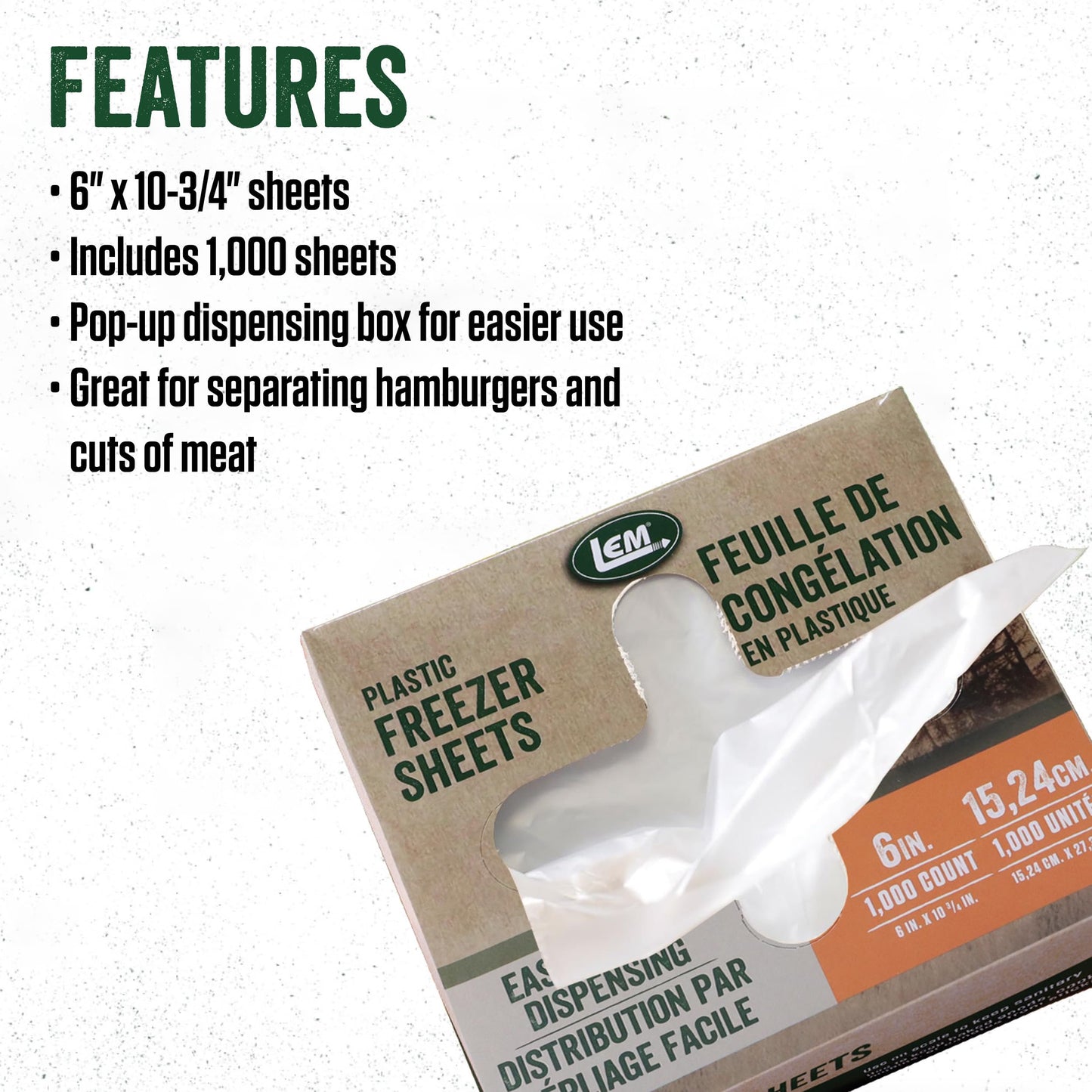 LEM Products 6" Freezer Sheets, Non-Stick, Non-Porous Polyethylene, 1000 Count Box
