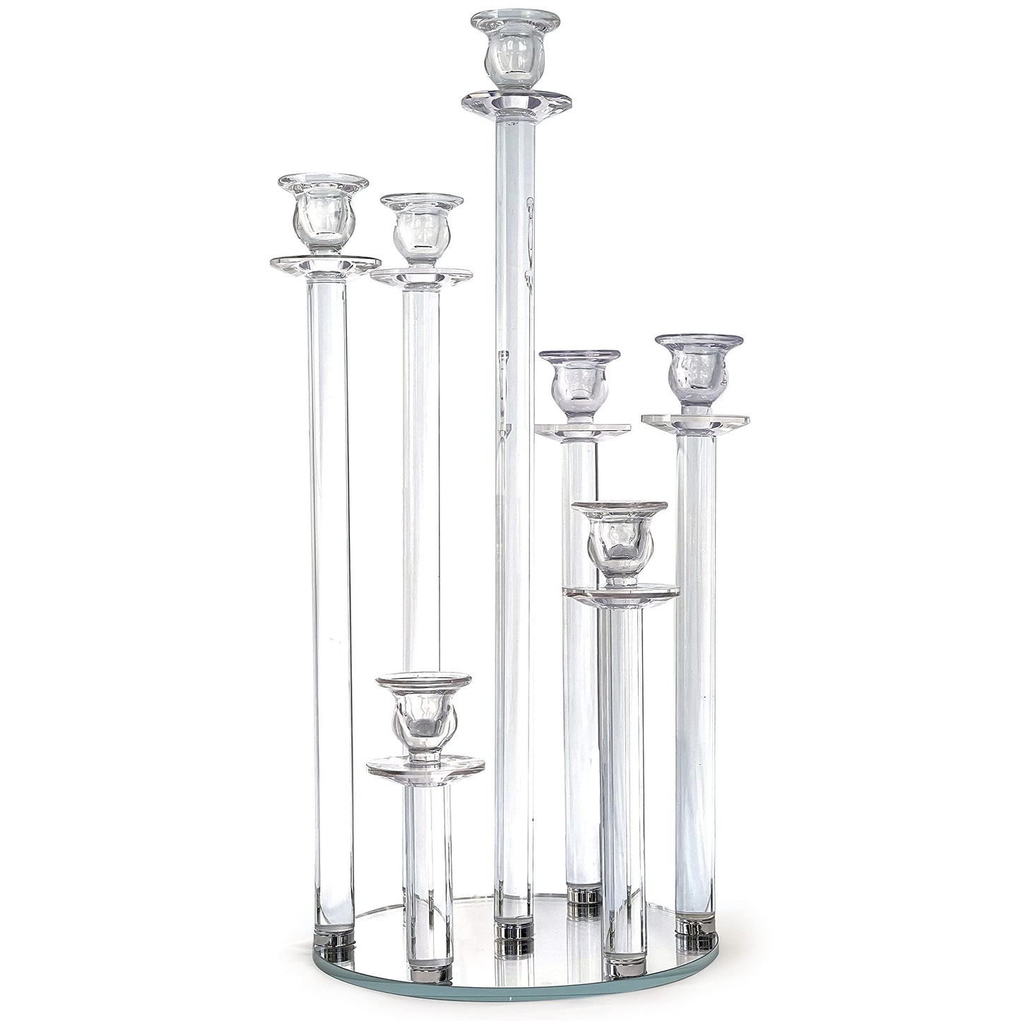 Allgala 23Inch (58CM) Glass Candleabra Tall 7-Cup Crystal Solid Glass Cylinder Tube Rod Candle Holder for Taper-Candle Candlesticks for Home Party Event Wedding Bridal Shower