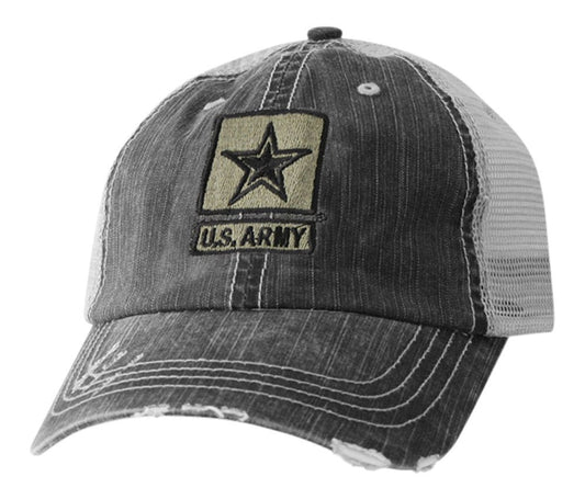 US Army Hat-Distressed Army Cap with Official Star Logo Black