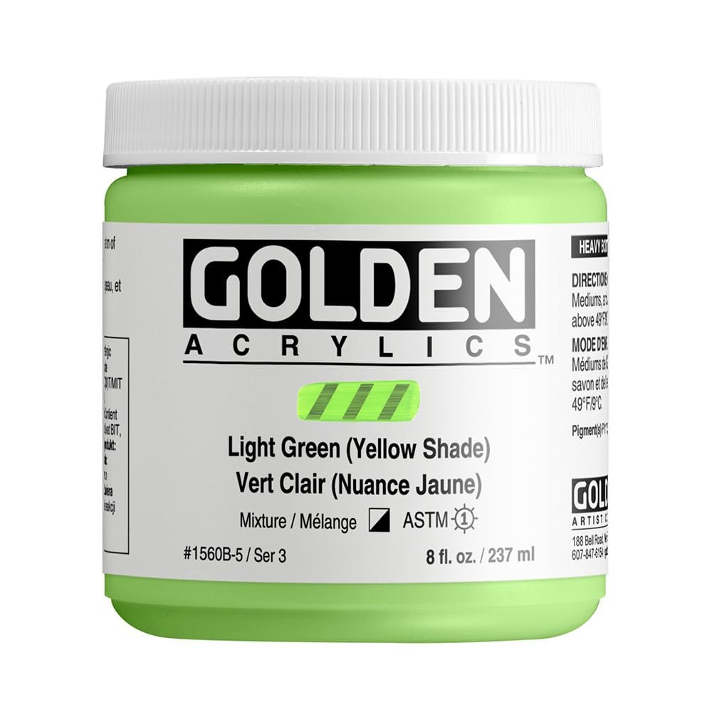 Heavy Body Acrylics by GOLDEN, Light Green (Yellow Shade), 8 fl. oz. Jar, Professional Acrylic Paint, Semi-Opaque