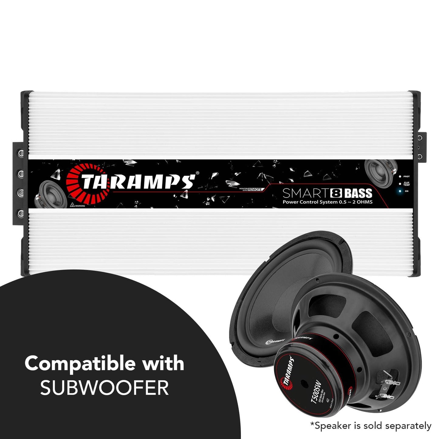 Taramps Smart 8 Bass 0.5 to 2 Ohms 8000 Watts RMS, Multi Impedance, 1 Channel, Amplifier for Car Subwoofer, High Power Class D, Mosfet Monoblock Digital, Smart 8k, Crossover Low Pass with Bass Boost