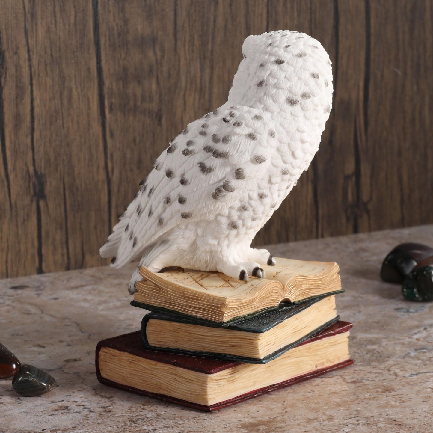 Veronese Design 6 7/8 Inch Snowy Owl Perching On Stack of Books Resin Sculpture Hand Painted Figurine Animal Home Decor Statue