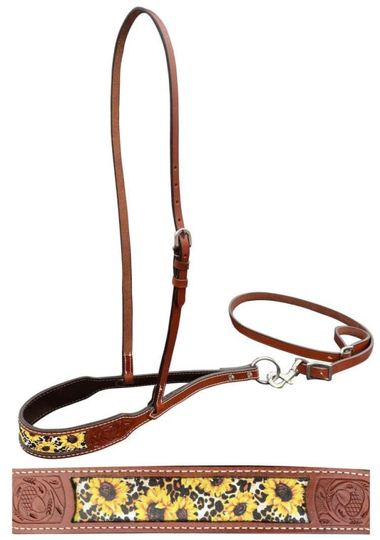 Showman Leather Noseband Tie Down w/Sunflower & Cheetah Print