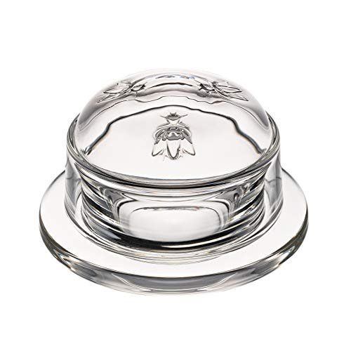 La Rochere Bee Butter Dish with Lid Embossed French Glass Butter Keeper for Countertop Dishwasher Safe (2.5 oz)