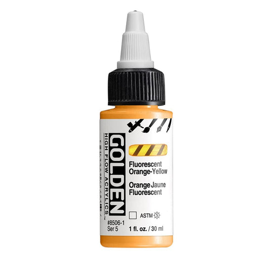 High Flow Acrylics by GOLDEN, Fluorescent Orange-Yellow, 1 fl. oz. Bottle, Professional Acrylic Paint, Transparent
