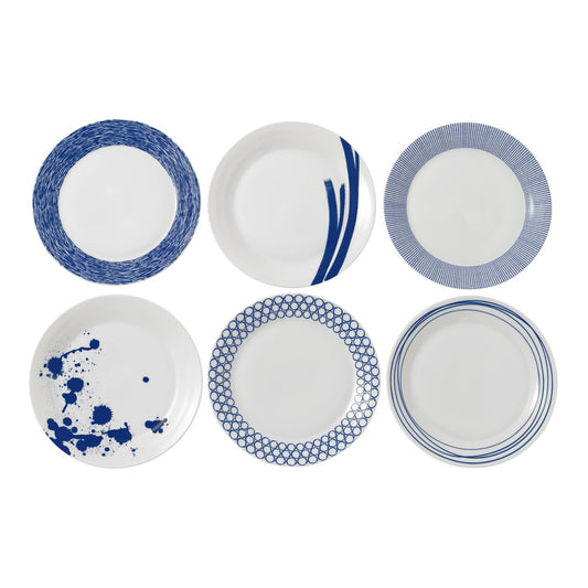 Royal Doulton Pacific Mixed Patterns Dinner Plates, 11.4", Blue/White, Set of 6