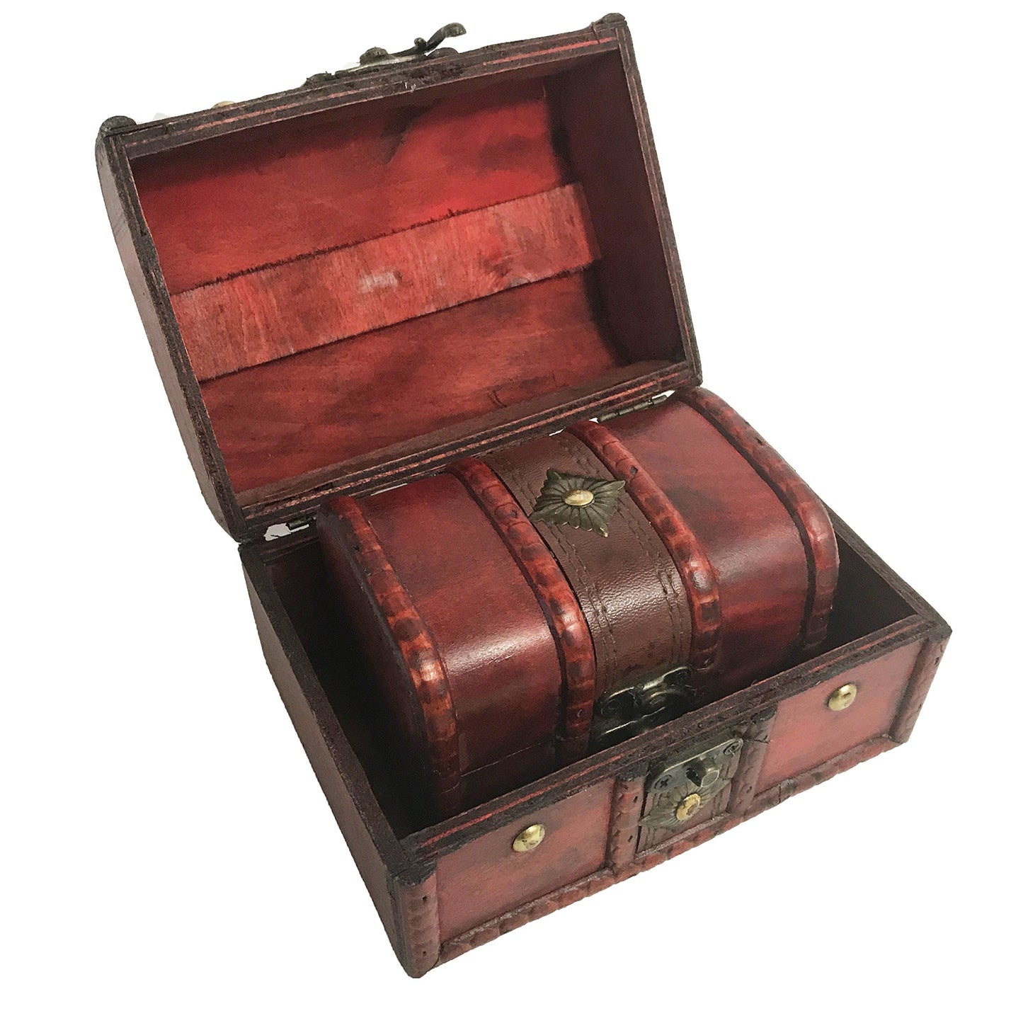 Allgala Medium Antique Wooden Jewelry Treasure Keepsake Box 2-PC Set-HD90206