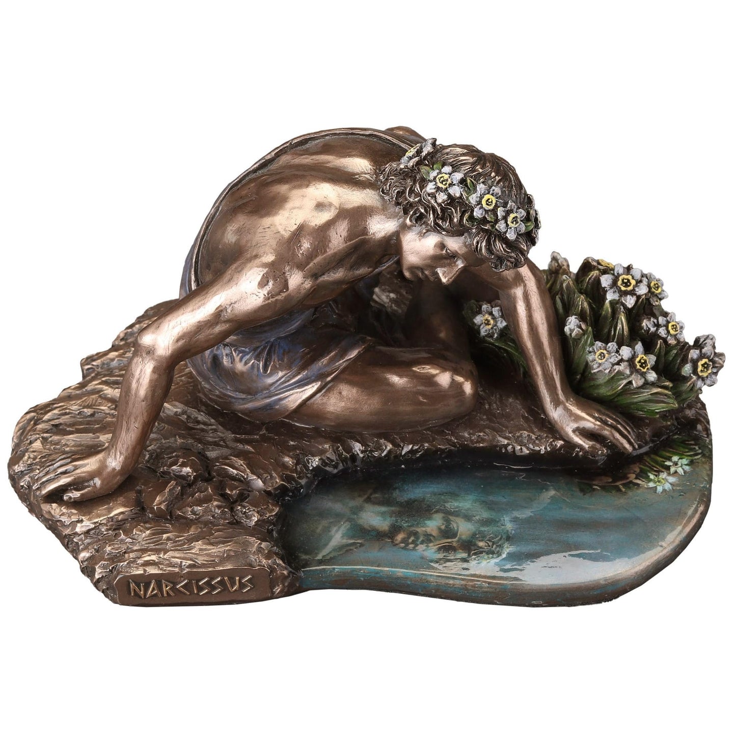 Veronese Design 6 3/4 Inch Narcissus and his Reflection Cold Cast Resin Bronze Finish Sculpture