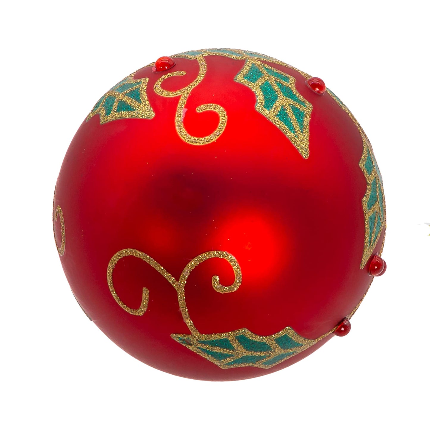 Kurt Adler 80MM Glass Red Berry and Holly Leaves 6-Piece Ball Ornament Set