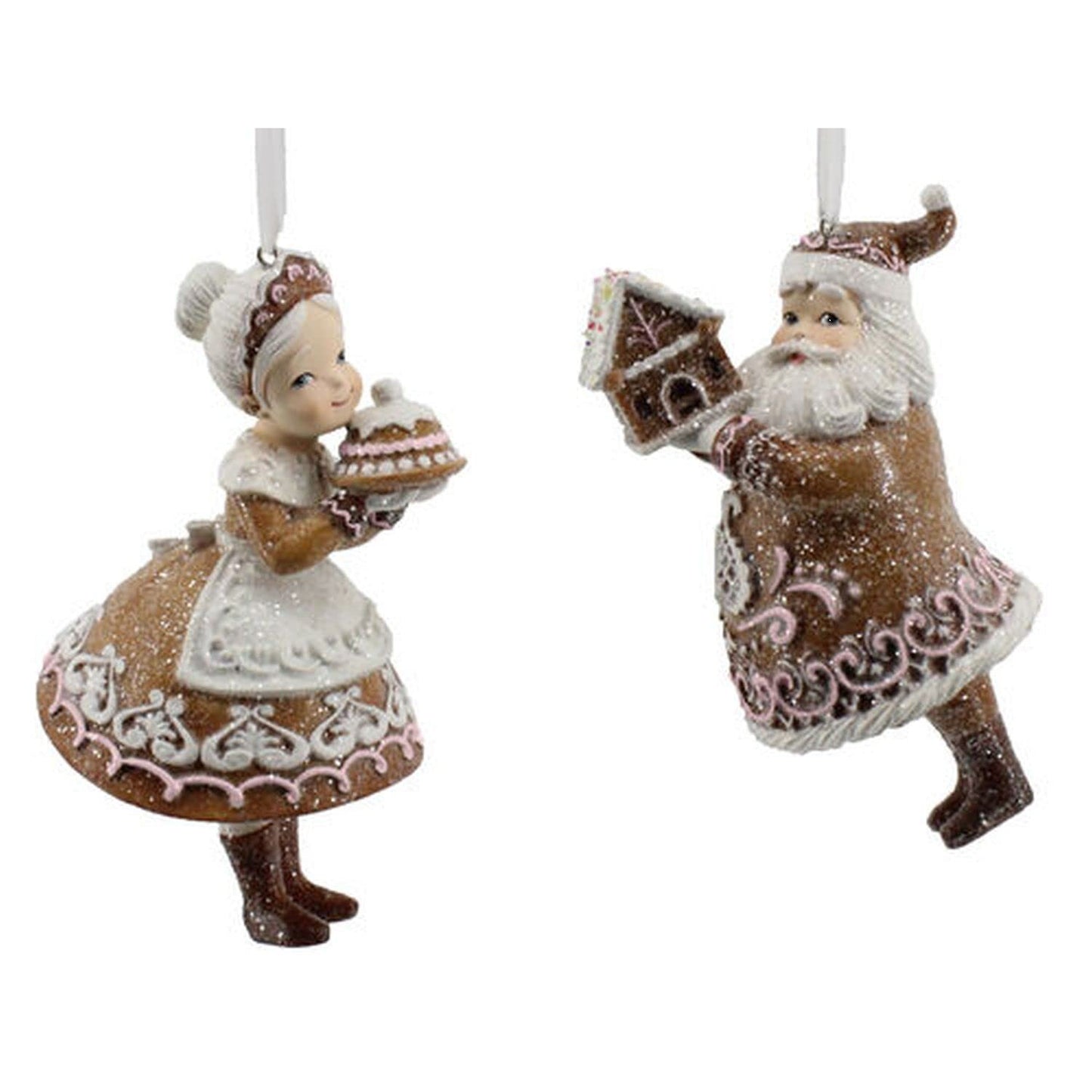 December Diamonds Gingerbread Sweet Shoppe Santa and Mrs. Claus Gingerbread Assortments, Set of 2 Ornaments - Festive Figurines