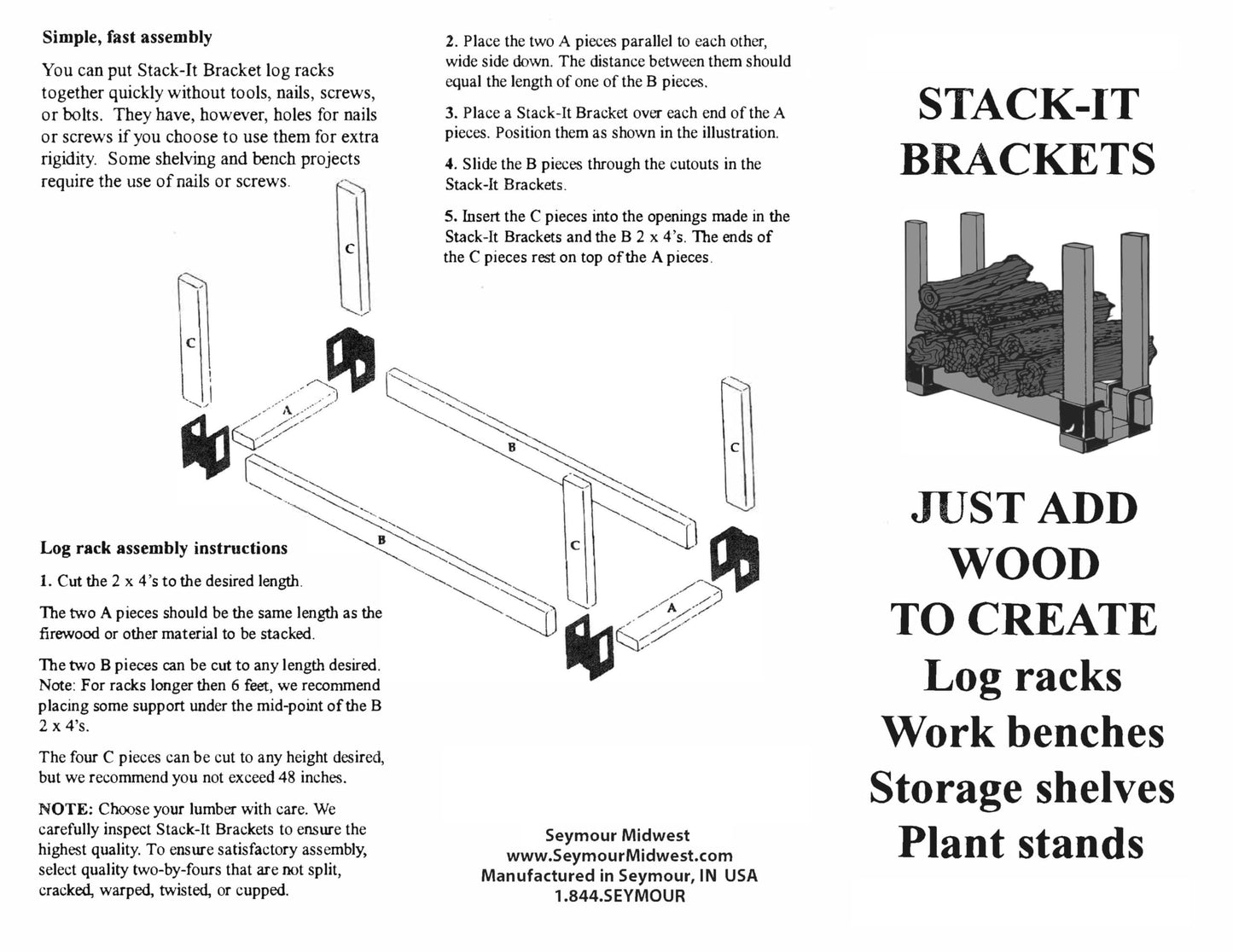 Seymour Stack-It Bracket Set, 4 Heavy-Duty Steel Brackets per Set