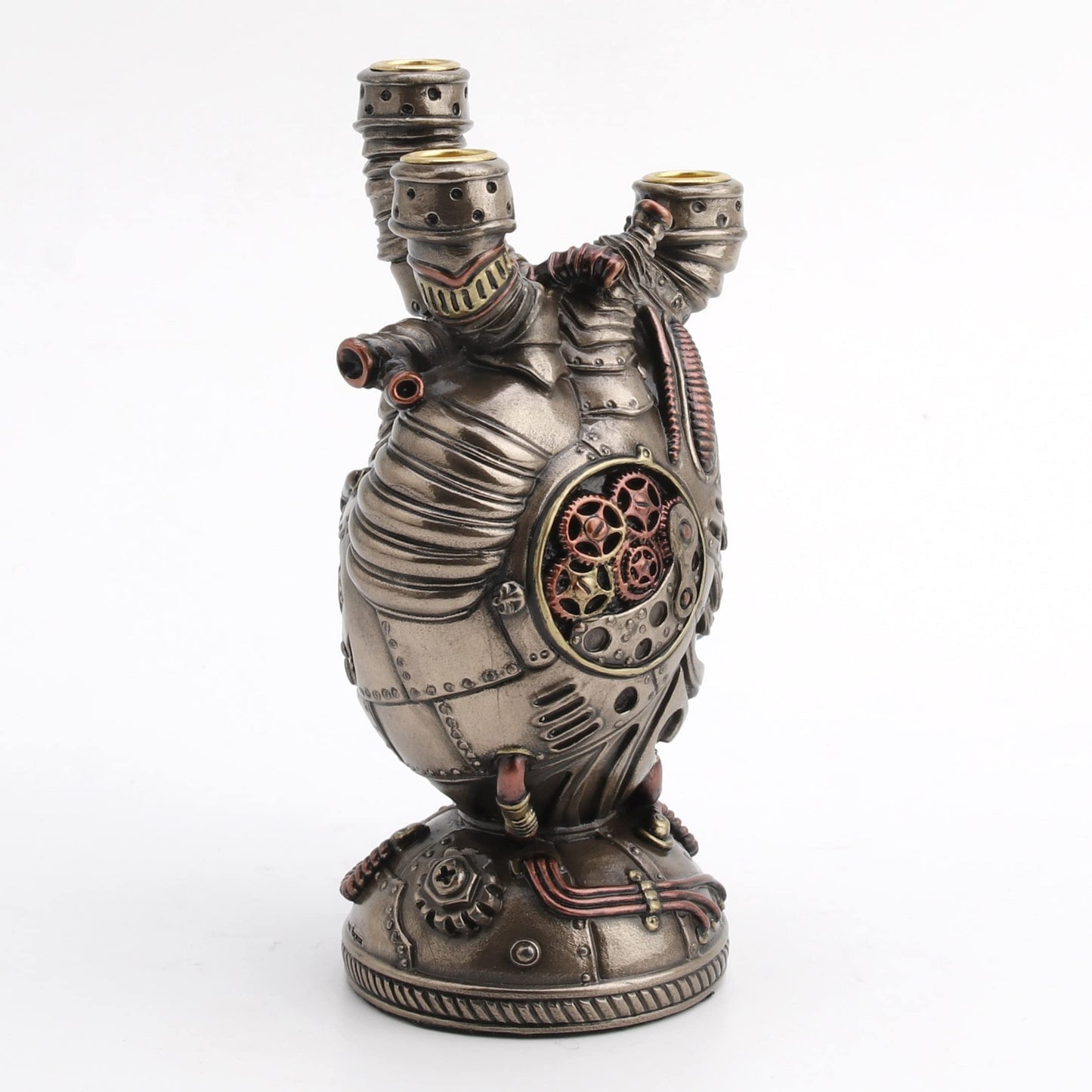 Veronese Design 6 3/4" Steampunk Augmented Artery Heart Device Triple Candle Holder Resin Sculpture Bronze Finish