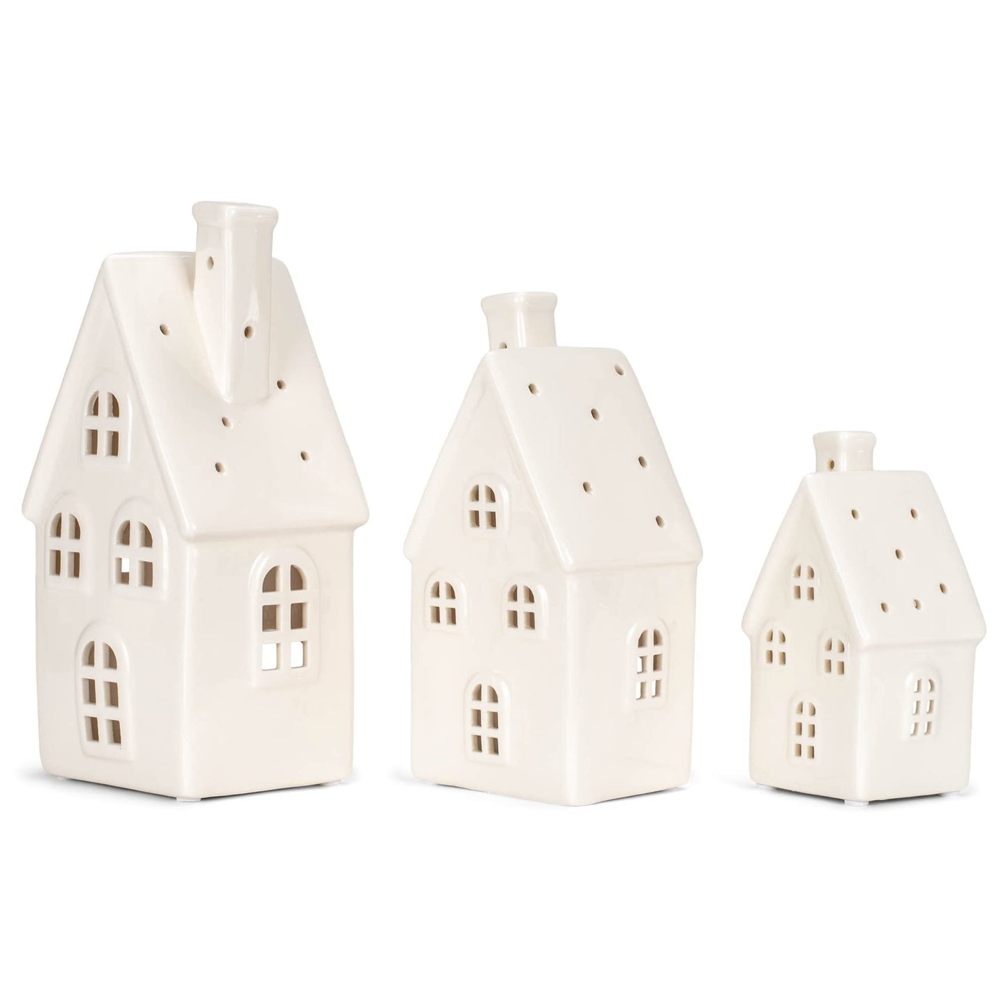 RAZ Imports 2022 Cozy Christmas 8.25" White Ceramic House, Set of 3