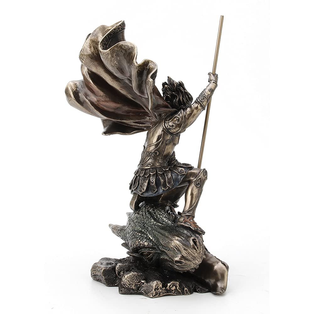 Veronese Design 11 3/8 Inch Saint George The Dragon Slayer Fantasy Statue Cold Cast Bronzed Resin Home Decor Collectible
