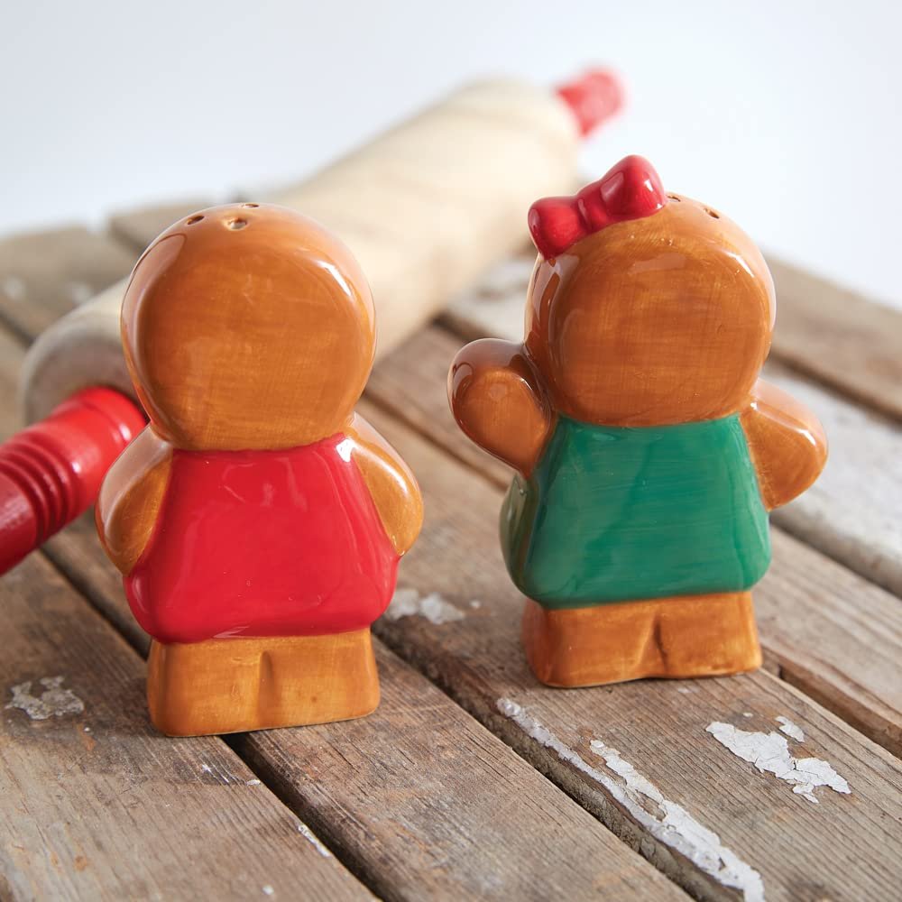 CTW Home Collection Ceramic Christmas Gingerbread Couple Salt and Pepper Shakers, Set of 2, Holiday Kitchen Accessories