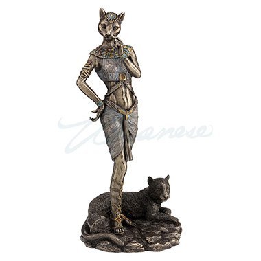 Unicorn Studios WU76880A4 Bastet with Panther Egyptian Sculpture - Bronze