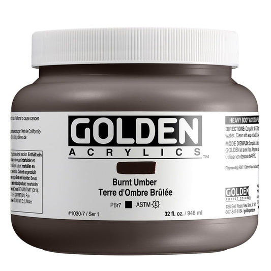 Heavy Body Acrylics by GOLDEN, Burnt Umber, 32 fl. oz. Jar, Professional Acrylic Paint, Opaque