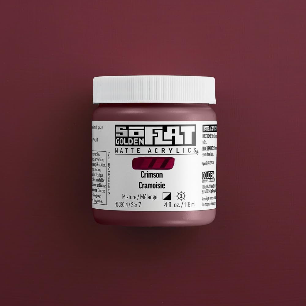 GOLDEN SoFlat Matte Acrylics, Crimson, 2 fl. oz. Jar, Professional Acrylic Paint, Semi-Opaque